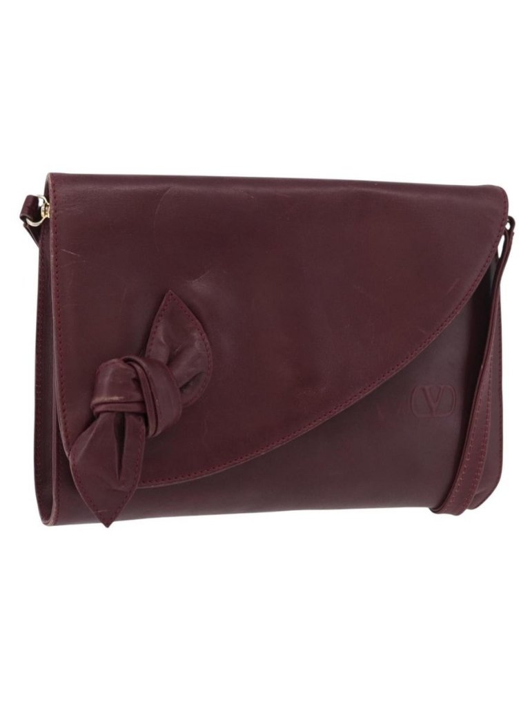 Authentic Valentino Shoulder Bag Leather Bordeaux Gold